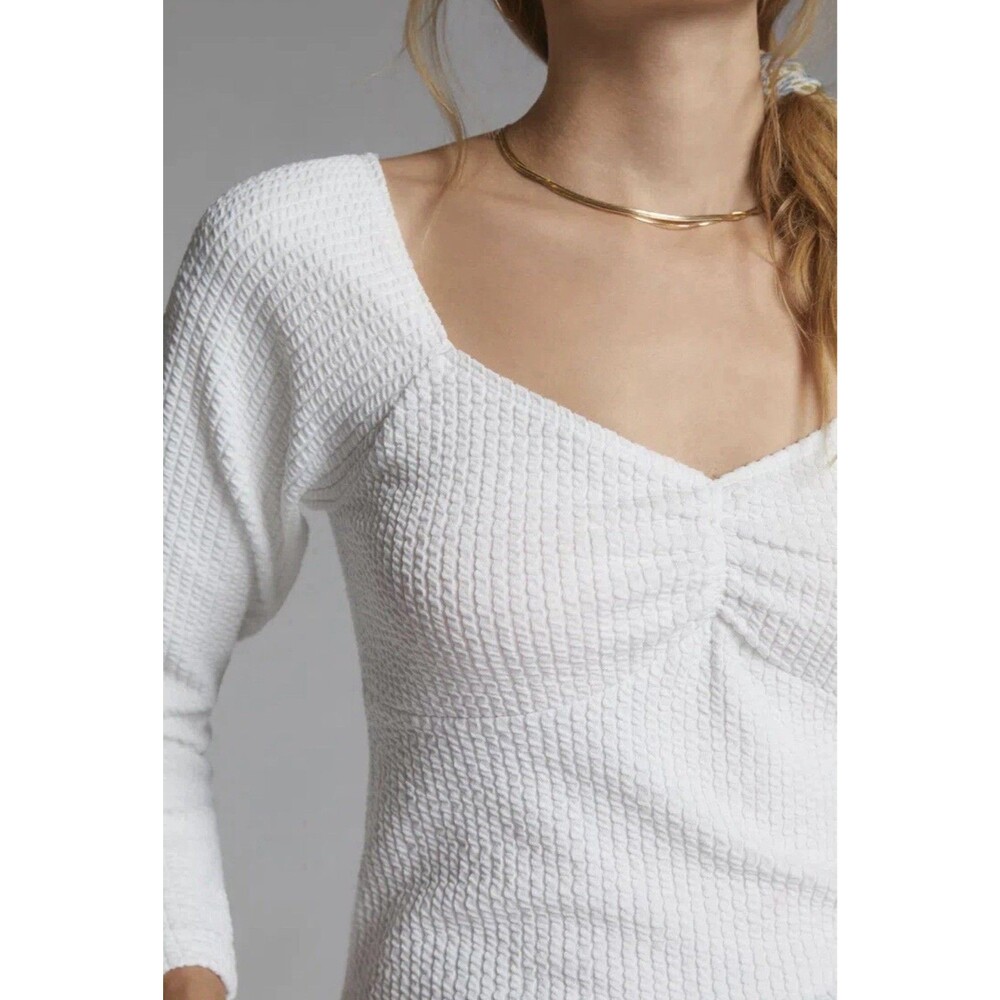 Anthropology Maeve White Textured  Popover Top Women SZ M Sweetheart Neck NWOT